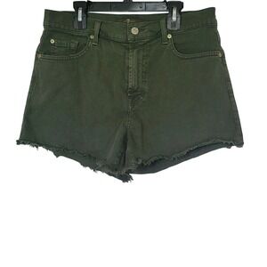 7 For‎ All Mankind Women's Army Green Frayed Hem Short Jean Denim Shorts 31